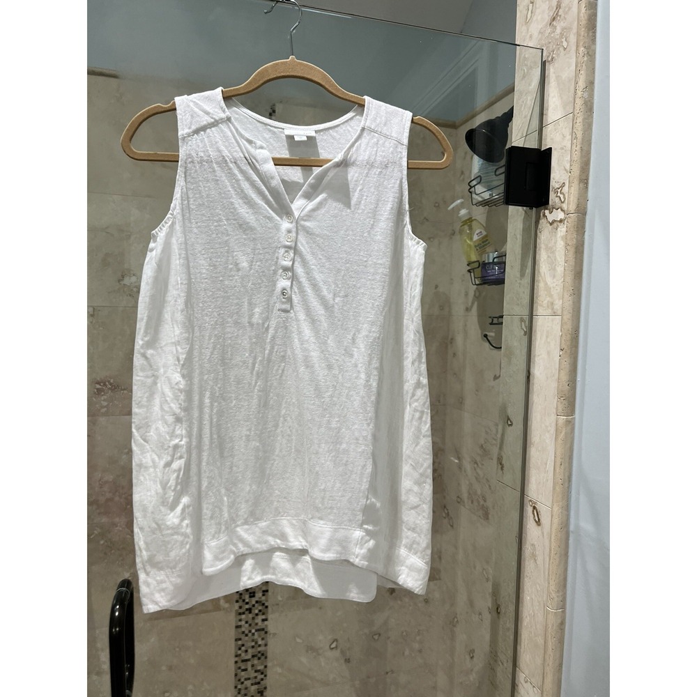 J Jill Love Linen White tank Button Front Tunic Top Sleeveless Womens XS